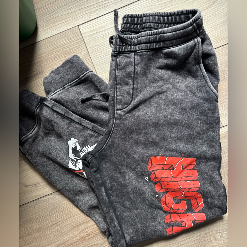 Men's Black Washed Jogger Sweatpants with Red Graphic